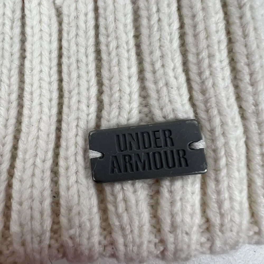 Under Armour Women’s UA Around Town Beanie Knit Cream Fleece Lined‎ Warm OSFM